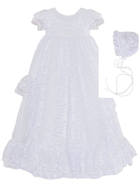 Baby Girls White Lucy Christening Gown Newborn-24M - SophiasStyle.com